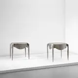 André Dubreuil, Pair of 'Paris' tables, circa 1988, Bent, welded and torch-decorated steel