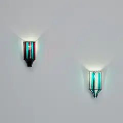 Two wall lights by Venini, 1950s, Coloured glass, painted steel, sold Nov 2024