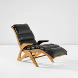 José Zanine Caldas, Lounge armchair, designed circa 1950, produced early 1990s, Veneered plywood, cedar, leather, rope, nickel-plated steel