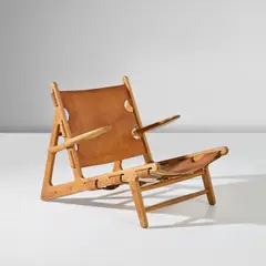 Early 'Hunting' chair, from Børge Mogensen's private residence, Gentofte by Børge Mogensen, circa 1950, Oak, leather, brass, sold Nov 2024