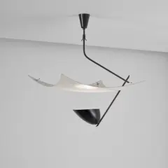 Angelo Lelii, 'Vela' ceiling light, model no. 12385, circa 1951, Painted aluminium, patinated brass, nylon string
