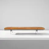 Daybed, model no. PK 80 by Poul Kjærholm, circa 1957, Leather, chrome-plated steel, painted wood, patinated brass, rubber, sold Nov 2024