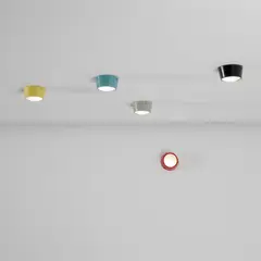Arteluce, Set of five rare ceiling or wall lights, 1950s, Painted aluminium, acid-etched prismatic glass