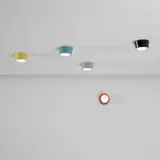 Arteluce, Set of five rare ceiling or wall lights, 1950s, Painted aluminium, acid-etched prismatic glass