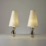 Pair of 'Three Graces' table lamps by Elizabeth Garouste and Mattia Bonetti, circa 1999, Silver-plated bronze, vellum and suede shade, sold Nov 2024