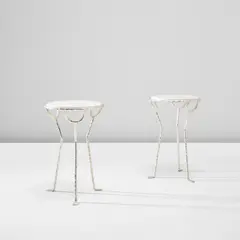 Pair of 'Mara' side tables by Elizabeth Garouste and Mattia Bonetti, circa 1994, Patinated wrought iron, marble, sold Nov 2024
