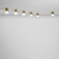 Set of six ceiling lights, model no. 2405 by Fontana Arte, circa 1970, Acid-etched glass, brass, sold Nov 2024