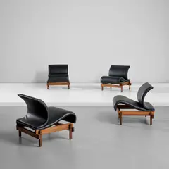 Joe Colombo, Set of four rare slipper chairs, circa 1963, Santos rosewood, leather, steel
