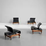 Joe Colombo, Set of four rare slipper chairs, circa 1963, Santos rosewood, leather, steel