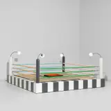 Masanori Umeda, 'Tawaraya' ring, circa 1981, Plastic laminate-covered wood, lacquered wood, painted wood, chrome-plated steel, tatami mat, fabric, glass