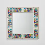 Rare early mirror by Ettore Sottsass, 1958, Glazed ceramic tiles with glass inlay, mirrored glass, maple, sold Nov 2024