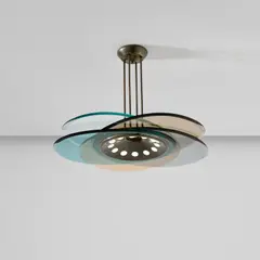 Max Ingrand, Ceiling light, circa 1953, Coloured and clear glass, brass