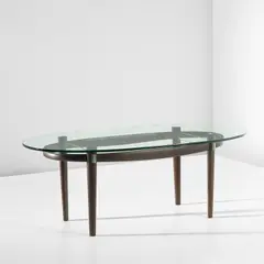 Fontana Arte, Dining table, model no. 2089, circa 1964, Stained sapele mahogany, glass