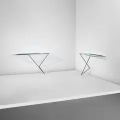 Giovanni Ferrabini, Pair of console tables, circa 1957, Painted iron, glass
