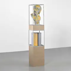 Steven Claydon, Dastard in substrate, 2010, spray paint on fibreglass, hessian fabric, 2 cinder blocks and steel rods