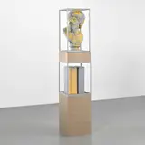 Steven Claydon, Dastard in substrate, 2010, spray paint on fibreglass, hessian fabric, 2 cinder blocks and steel rods