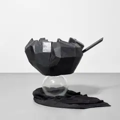 Bill Woodrow, Source Pot II, 1991, paint, bronze, rope, glass, glue, fabric and cardboard