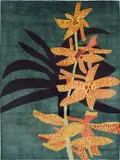Yellow and Orange Orchid Clipping by Jonas Wood, 2018, hand-knotted silk, in black wooden frame, sold Apr 2024