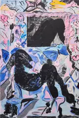 Sojourner Truth Parsons, The Amber Sunset has died, 2016, acrylic, canvas, plastic and paper collage on canvas
