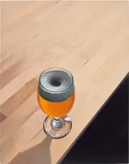 Paul Rouphail, Beer on a Table, 2021, oil on linen