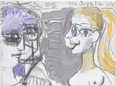 George Condo, Artist and Muse, 2015, acrylic and charcoal on canvas