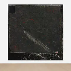 BC (4186) by Sterling Ruby, 2013, collage, paint, bleach, glue and fabric on wood, offered Jun 2024
