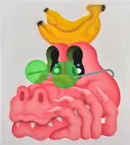 Fátima de Juan, Banana Baywatch, 2022, acrylic and spray paint on canvas, in artist's frame