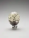 Aleksandra Mir, Fabergé Egg, 2005, fiber-tipped pen on ostrich egg shell with metal stand