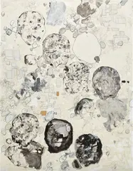 Carter, One hundred and twenty-nine abstract paintings, thirteen portraits, telephony, and three sets of perspective, 2007, acrylic, paper, synthetic hair and gel medium on canvas