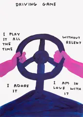 Driving Game by David Shrigley, 2018, acrylic on paper, sold Jun 2024