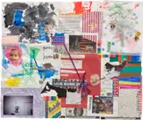 Justin Lieberman, Untitled (baby heads, lick bush), 2006, ink and acrylic on paper, cardboard, textile, plastic and metal collage