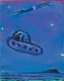 Katherine Bradford, UFO + Diver, 2017, acrylic on canvas