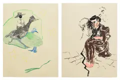 Walter Price, Two works: (i) Road running ; (ii) Doubt don't care where you're at, 2020, (i) marker pen, colour pencil, pen and graphite on tagboard (ii) acrylic, marker pen, flashe and graphite on tagboard