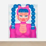 Fátima de Juan, Not your kitty, 2022, acrylic and spray paint on canvas, in artist's frame