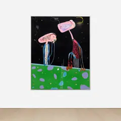 Rafa Macarrón, Bonita Noche, 2013, acrylic, ink, crayon and mixed media collage on linen, in artist's acrylic box