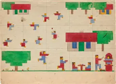 Lou Loeber, Ontwerp voor een fries in een kinderkamer, 1926, gouache on paper