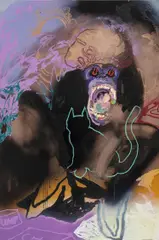 Bianca Fields, Posing for Moofie, 2022, acrylic, oil and spray paint on yupo paper mounted on panel