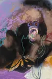 Bianca Fields, Posing for Moofie, 2022, acrylic, oil and spray paint on yupo paper mounted on panel