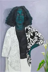 Annan Affotey, Stand Up, 2022, acrylic, charcoal pencil and modelling paste on linen