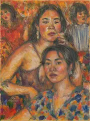 Party Scene by Caroline Wong, 2024, oil pastel, oil and acrylic on canvas, offered Mar 2024
