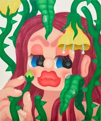 Flower Fortress by Fátima de Juan, 2023, acrylic and spray paint on canvas, in artist's frame, sold Sep 2024