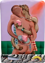Kyle Dunn, COOKING TOGETHER, 2018, acrylic on epoxy resin and plaster on foam panel