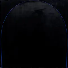 Poured painting: black, blue, black by Ian Davenport, 1997, household paint on board, sold Sep 2024