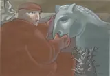 Pascual di Bianco, Self Portrait with Horse, 1968, oil on paper