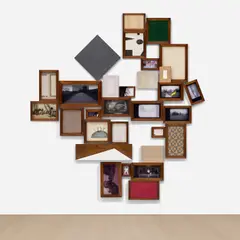 Laura Lima, Footnotes, 2013, paper collage, found photographs, fabric, ink, tape and acrylic in artist's frames, in 29 parts