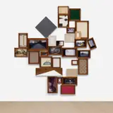 Laura Lima, Footnotes, 2013, paper collage, found photographs, fabric, ink, tape and acrylic in artist's frames, in 29 parts