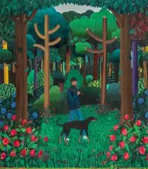 Ben Sledsens, Wanderer with Dog, 2017-2018, oil and acrylic on canvas