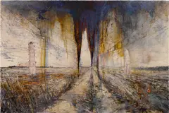 Anselm Kiefer, Walhalla, 2016, oil, acrylic, emulsion and shellac on canvas, in 3 parts
