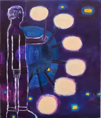 Night Clock by Katherine Bradford, 2017, acrylic on canvas, sold Mar 2023