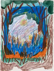 Shara Hughes, Setting Boundaries, 2020, coloured pencil, oil pastel and gouache on paper